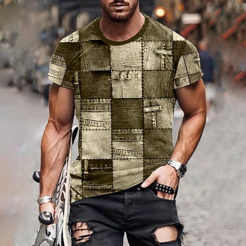 Herren T-Shirt mit 3D-Digital-Patchwork-Grafikdruck, kurzärmelig, bequem, lässig, elastisch, Rundhalsausschnitt, Oberteil für Outdoor-Aktivitäten 2XL Herren T-Shirt mit 3D-Digital-Patchwork-Grafikdruck, kurzärmelig, bequem, lässig, elastisch, Rundhalsausschnitt, Oberteil für Outdoor-Aktivitäten 2XL von Joom DACH