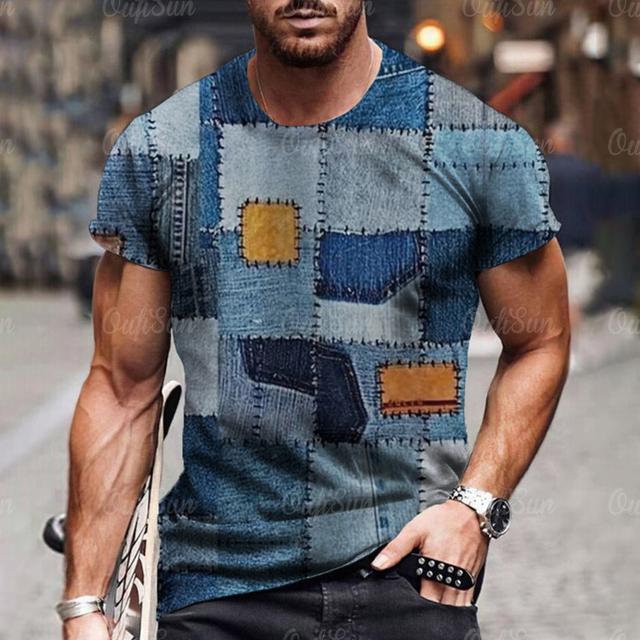 Herren T-Shirt mit 3D-Digital-Patchwork-Grafikdruck, kurzärmelig, bequem, lässig, elastisch, Rundhalsausschnitt, Oberteil für Outdoor-Aktivitäten 2XL Herren T-Shirt mit 3D-Digital-Patchwork-Grafikdruck, kurzärmelig, bequem, lässig, elastisch, Rundhalsausschnitt, Oberteil für Outdoor-Aktivitäten 2XL von Joom DACH