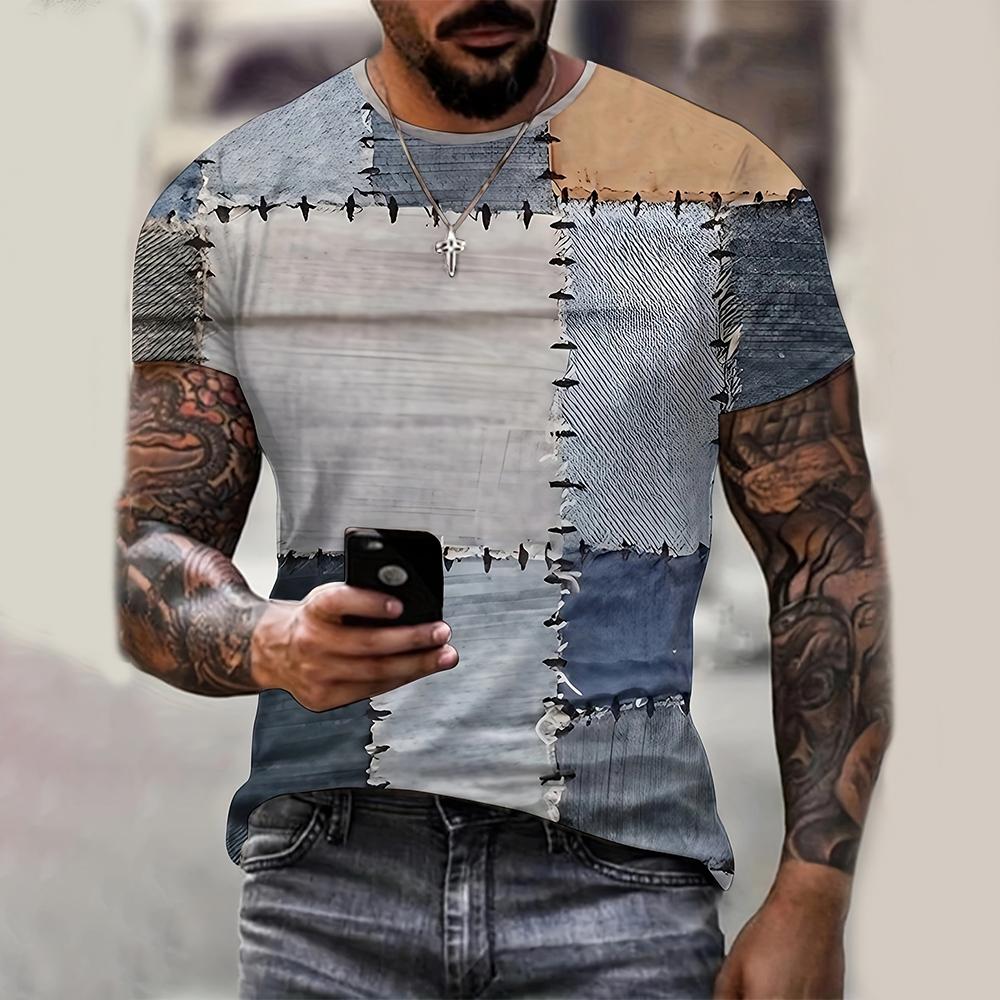 Herren T-Shirt mit 3D-Digital-Patchwork-Grafikdruck, kurzärmelig, bequem, lässig, elastisch, Rundhalsausschnitt, Oberteil für Outdoor-Aktivitäten 2XL Herren T-Shirt mit 3D-Digital-Patchwork-Grafikdruck, kurzärmelig, bequem, lässig, elastisch, Rundhalsausschnitt, Oberteil für Outdoor-Aktivitäten 2XL von Joom DACH