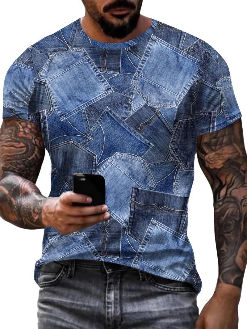 Herren T-Shirt mit 3D-Digital-Patchwork-Grafikdruck, kurzärmelig, bequem, lässig, elastisch, Rundhalsausschnitt, Oberteil für Outdoor-Aktivitäten 3XL Herren T-Shirt mit 3D-Digital-Patchwork-Grafikdruck, kurzärmelig, bequem, lässig, elastisch, Rundhalsausschnitt, Oberteil für Outdoor-Aktivitäten 3XL von Joom DACH