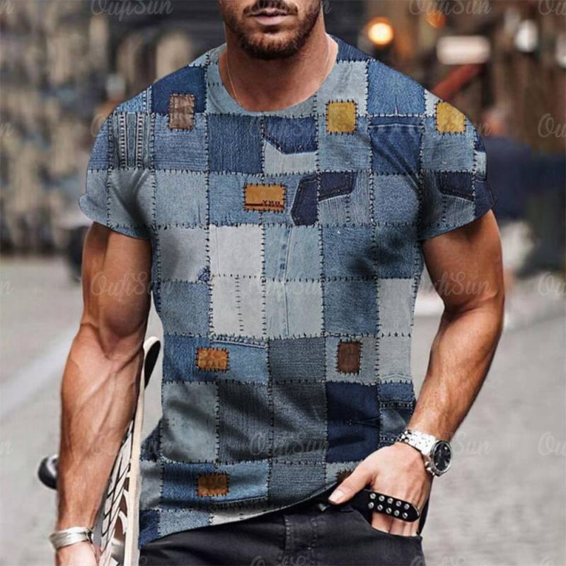 Herren T-Shirt mit 3D-Digital-Patchwork-Grafikdruck, kurzärmelig, bequem, lässig, elastisch, Rundhalsausschnitt, Oberteil für Outdoor-Aktivitäten 3XL von Joom DACH
