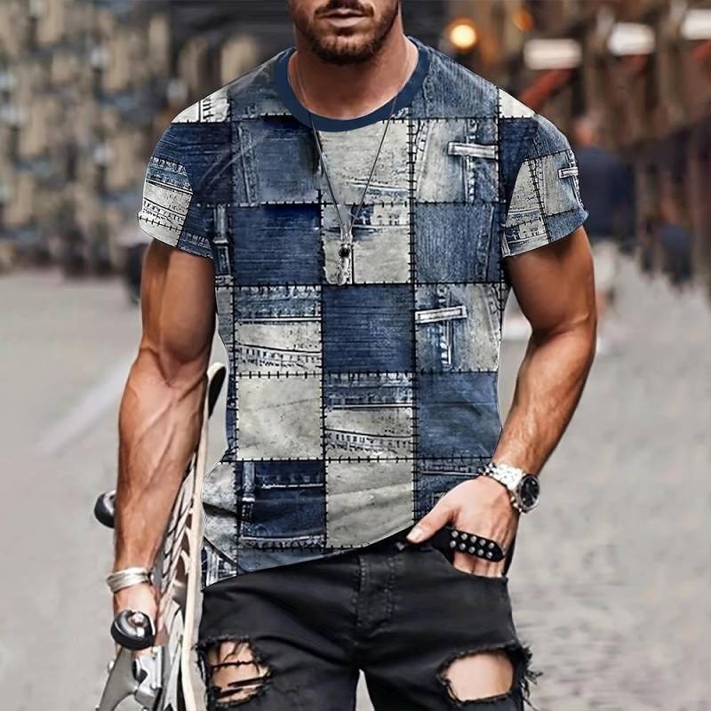 Herren T-Shirt mit 3D-Digital-Patchwork-Grafikdruck, kurzärmelig, bequem, lässig, elastisch, Rundhalsausschnitt, Oberteil für Outdoor-Aktivitäten XL Herren T-Shirt mit 3D-Digital-Patchwork-Grafikdruck, kurzärmelig, bequem, lässig, elastisch, Rundhalsausschnitt, Oberteil für Outdoor-Aktivitäten XL von Joom DACH