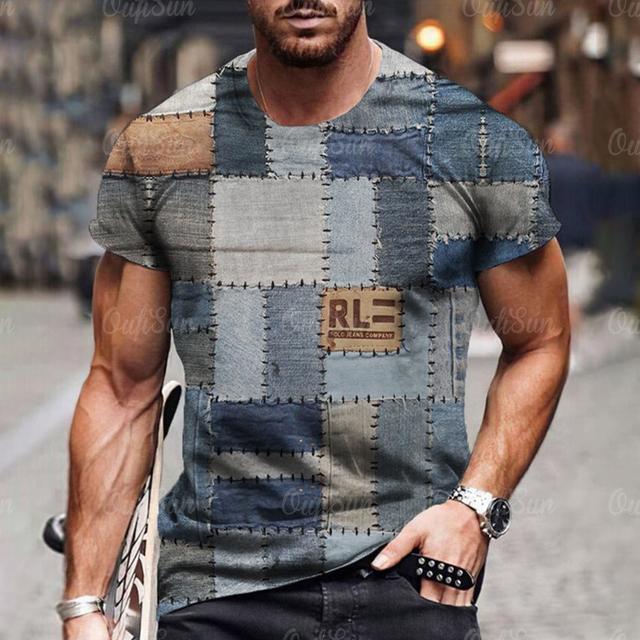 Herren T-Shirt mit 3D-Digital-Patchwork-Grafikdruck, kurzärmelig, bequem, lässig, elastisch, Rundhalsausschnitt, Oberteil für Outdoor-Aktivitäten XL von Joom DACH
