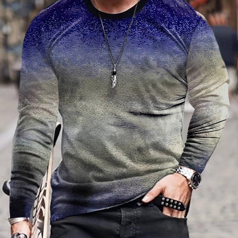 Herren T-Shirt mit 3D-Druck und Farbverlauf, langärmelig, Frühlings- und Herbstmode, lässig, Retro-Stil, übergroße T-Shirts mit Rundhalsausschnitt 6XL von Joom DACH