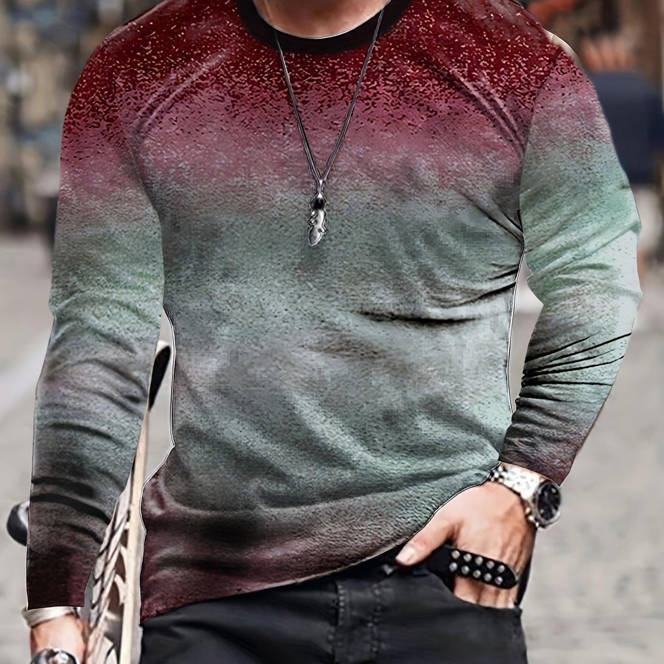 Herren T-Shirt mit 3D-Druck und Farbverlauf, langärmelig, Frühlings- und Herbstmode, lässig, Retro-Stil, übergroße T-Shirts mit Rundhalsausschnitt XL von Joom DACH