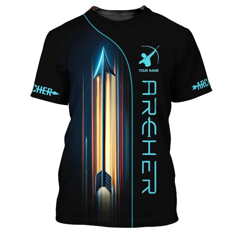 Herren-T-Shirt mit Bogenschießen-Muster, personalisierter Name, individuell bedrucktes T-Shirt, lässig, O-Ausschnitt, kurzärmelig, lockere Oberteile, Outdoor-Sport-T-Shirts 2XL von Joom DACH