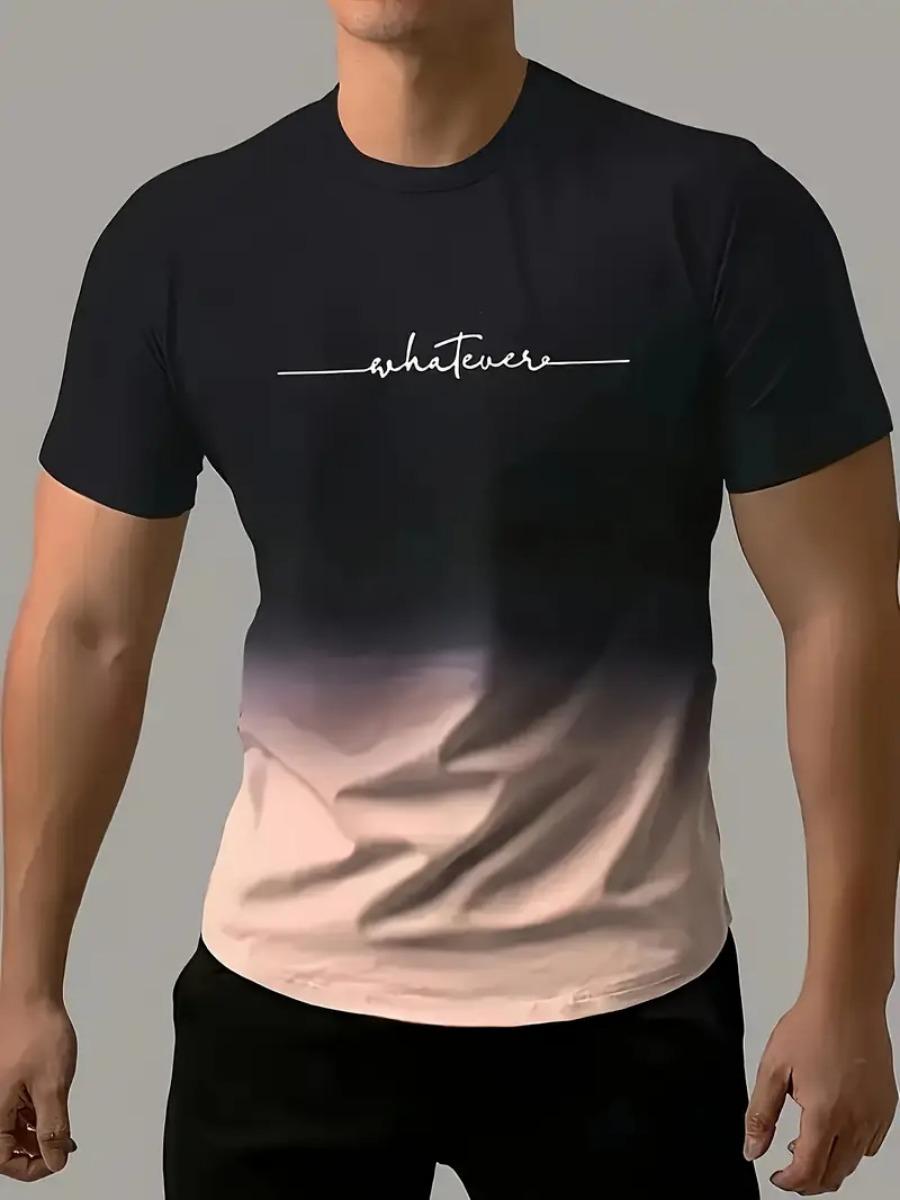 Herren-T-Shirt mit Farbverlauf und 3D-Druck, lässig, atmungsaktiv, O-Ausschnitt, kurzärmelig, für Outdoor-Aktivitäten, Sommeroberteile L von Joom DACH