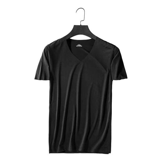 Herren T-Shirt mit V-Ausschnitt, dünne Seide, einfarbig, dehnbar, dünner Eispullover, mittlere Länge, Schweißabsorption, schnelltrocknend, Sport 3XL schwarz von Joom DACH
