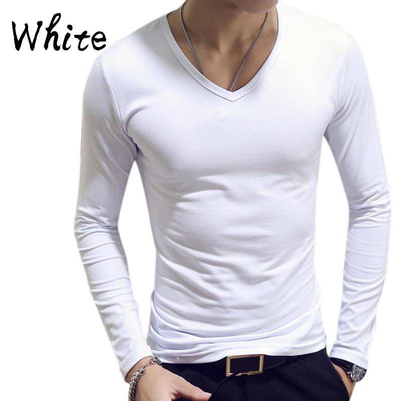 Herren T-Shirt mit V-Ausschnitt, langärmelig, Slim Fit, für Fitnessstudio und Sport, Tops, solides Basic-T-Shirt 3XL weiß von Joom DACH