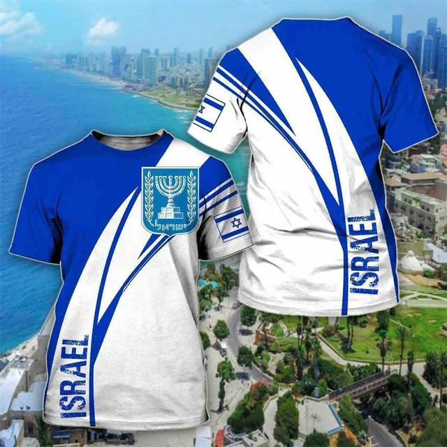 Herren-T-Shirt mit israelischer Flagge und 3D-Aufdruck, israelisches Nationalwappen, Oberteile, kurzärmlig, Rundhalsausschnitt, übergroßes Sport-T-Shirt, Kleidung 6XL von Joom DACH