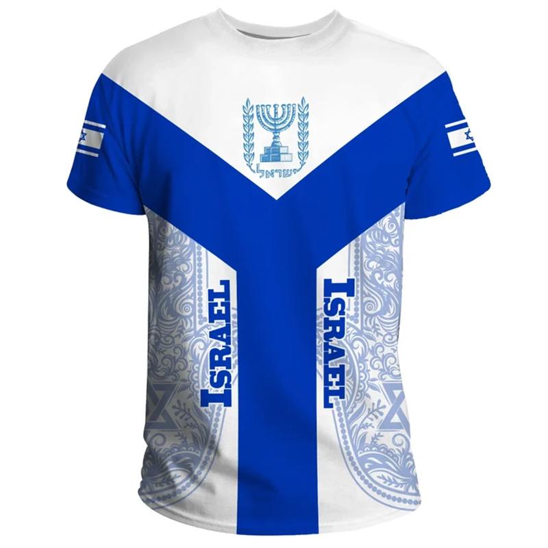 Herren-T-Shirt mit israelischer Flagge und 3D-Aufdruck, israelisches Nationalwappen, Oberteile, kurzärmlig, Rundhalsausschnitt, übergroßes Sport-T-Shirt, Kleidung L von Joom DACH