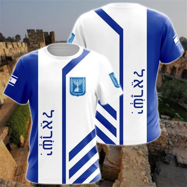 Herren-T-Shirt mit israelischer Flagge und 3D-Aufdruck, israelisches Nationalwappen, Oberteile, kurzärmlig, Rundhalsausschnitt, übergroßes Sport-T-Shirt, Kleidung XL von Joom DACH