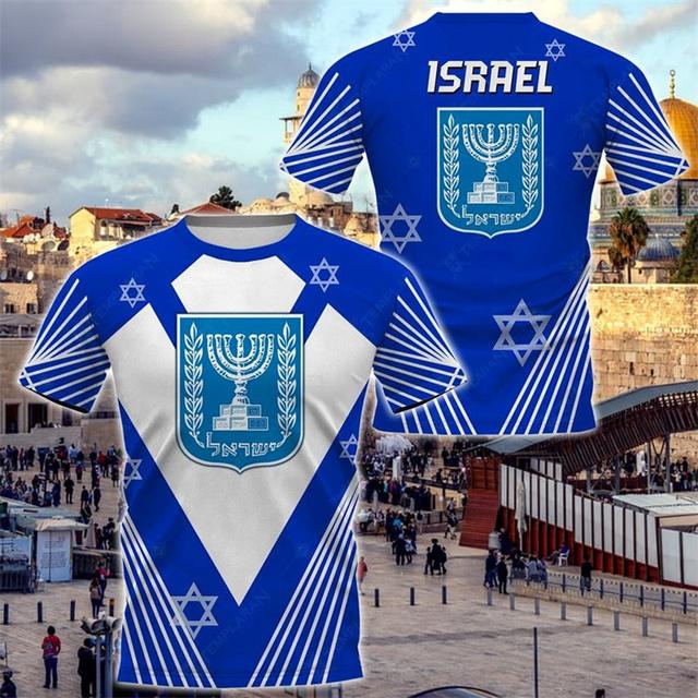 Herren-T-Shirt mit israelischer Flagge und 3D-Aufdruck, israelisches Nationalwappen, Oberteile, kurzärmlig, Rundhalsausschnitt, übergroßes Sport-T-Shirt, Kleidung XL von Joom DACH