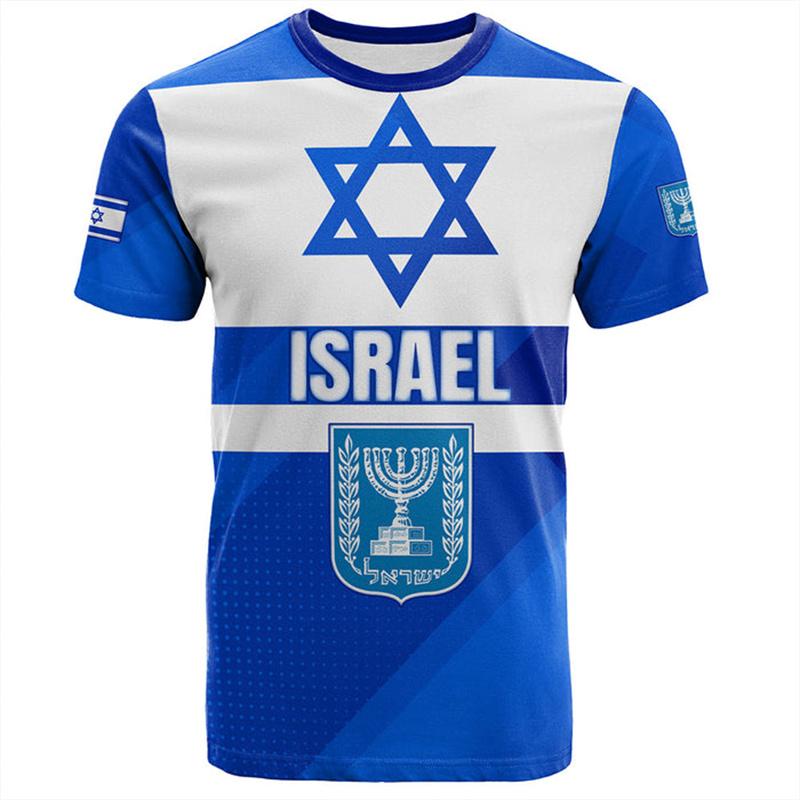 Herren-T-Shirt mit israelischer Flagge und 3D-Aufdruck, israelisches Nationalwappen, Oberteile, kurzärmlig, Rundhalsausschnitt, übergroßes Sport-T-Shirt, Kleidung XL von Joom DACH