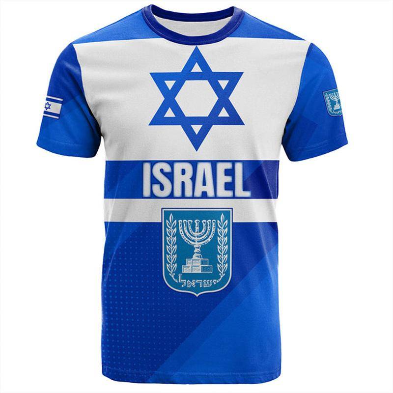 Herren-T-Shirt mit israelischer Flagge und 3D-Aufdruck, israelisches Nationalwappen, Oberteile, kurzärmlig, Rundhalsausschnitt, übergroßes Sport-T-Shirt, Kleidung XL von Joom DACH