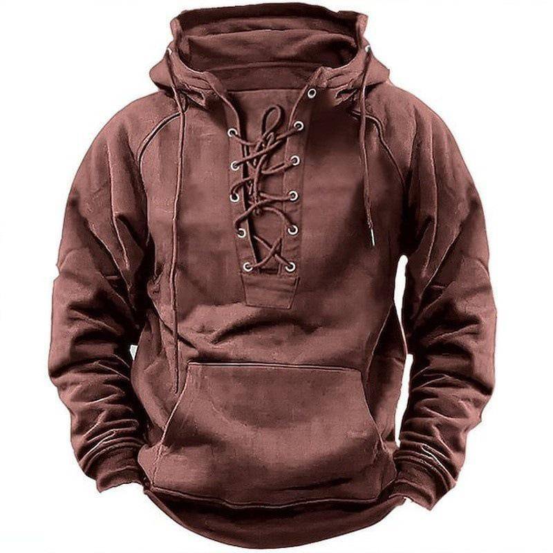 Herren-T-Shirt mit langen Ärmeln und Schnürung im Retro-Stil mit Kapuze – große Größe, einfarbig, lässig für den Herbst. 4XL rosa Herren-T-Shirt mit langen Ärmeln und Schnürung im Retro-Stil mit Kapuze – große Größe, einfarbig, lässig für den Herbst. 4XL rosa von Joom DACH