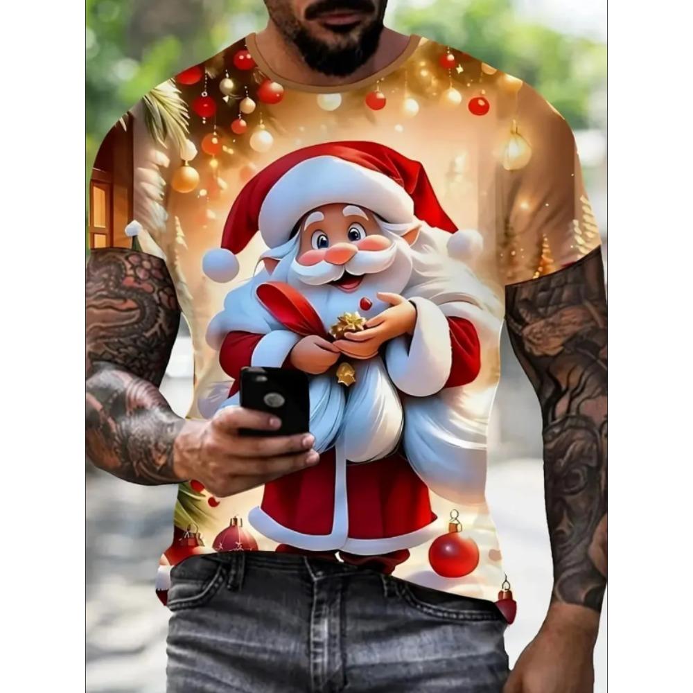 Herren T-Shirts Weihnachten Niedliches Weihnachtsmann Muster Bedruckt Kurzarm Mode Lässig Bequem Herren T-Shirt XL von Joom DACH