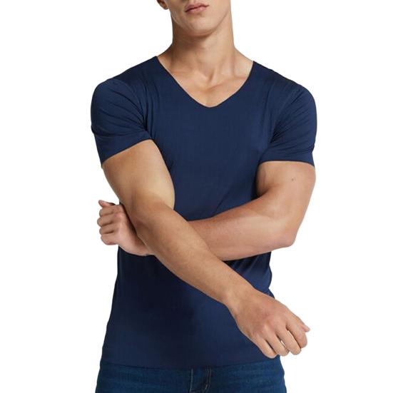 Herren T-Shirts aus Eisseide, lässig, kurzärmelig, Sport-T-Shirt, atmungsaktiv, feuchtigkeitsableitend, V-Ausschnitt, Unterhemd XXL navy blau von Joom DACH