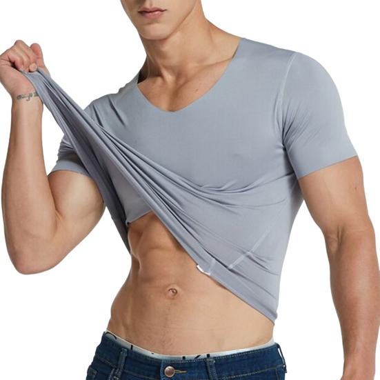 Herren T-Shirts aus Eisseide, lässig, kurzärmelig, Sport-T-Shirt, atmungsaktiv, feuchtigkeitsableitend, V-Ausschnitt, Unterhemd XXL grau von Joom DACH