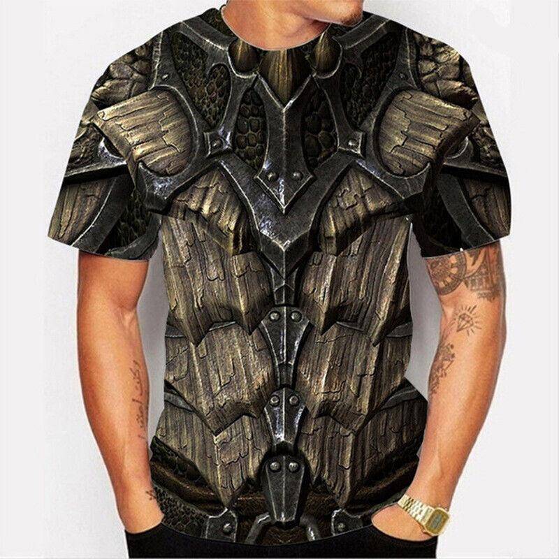 Herren-T-Shirts mit 3D-Druck und kurzen Ärmeln, übergroße Unisex-Kleidung, Rüstungsgrafik, lässige Sommeroberteile 4XL von Joom DACH