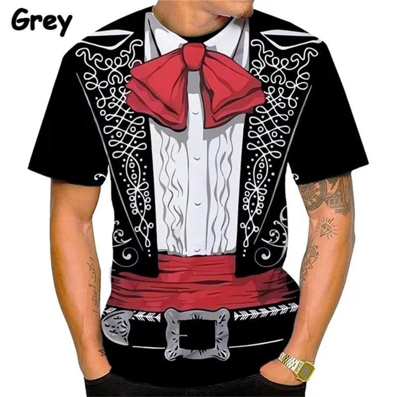 Herren T-Shirts mit Mariachi-Grafik, 3D-Druck, gefälschter Anzug, kurzärmelig, lässiges, übergroßes T-Shirt, mexikanisches Kostüm, Streetwear 6XL von Joom DACH