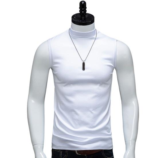 Herren Tank Tops Halbhoher Kragen Ärmellos Slim Fit Dehnbare Oberteile Einfarbig Breite Schultergurte Eisseide T-Shirt L weiß von Joom DACH