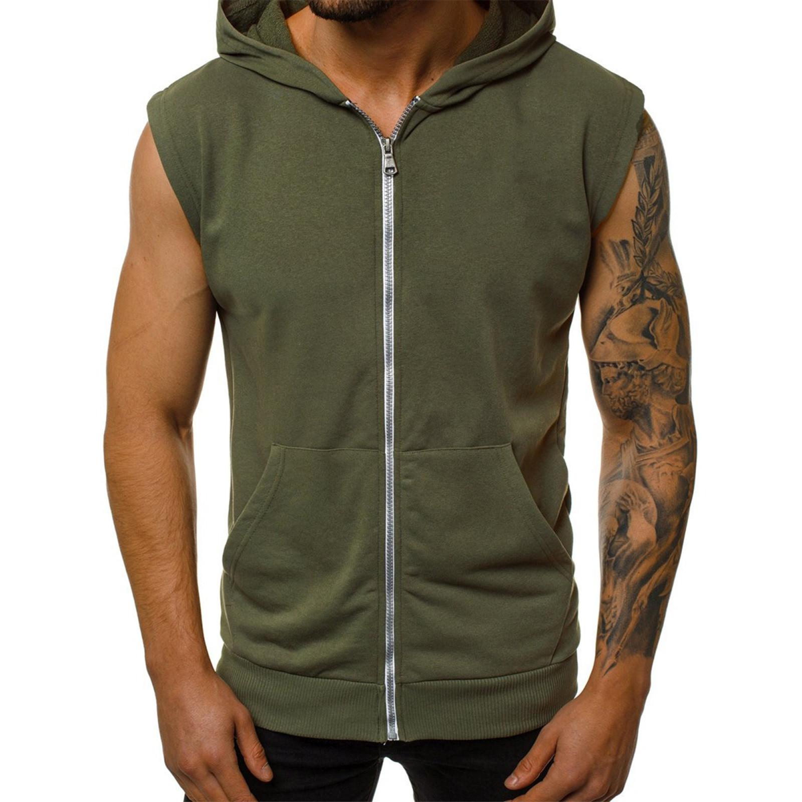 Herren Tank Tops mit Reißverschluss und Kapuze, mit Taschen, ärmellos, für Bodybuilding, Muskelshirt, Fitness-Training, Hoodies M von Joom DACH