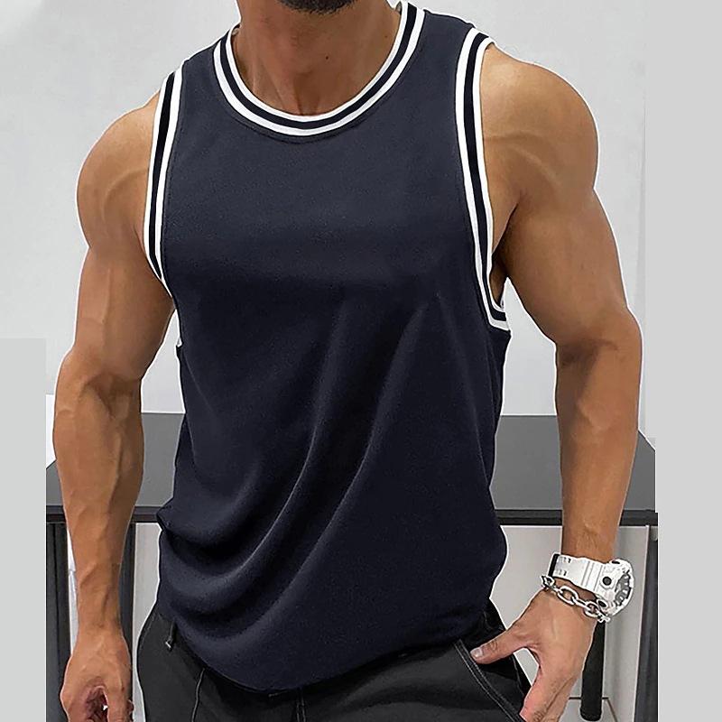 Herren-Tanktop, ärmellos, einfarbig, gerippter Rand, Rundhalsausschnitt, lässige Weste 2XL navy blau von Joom DACH