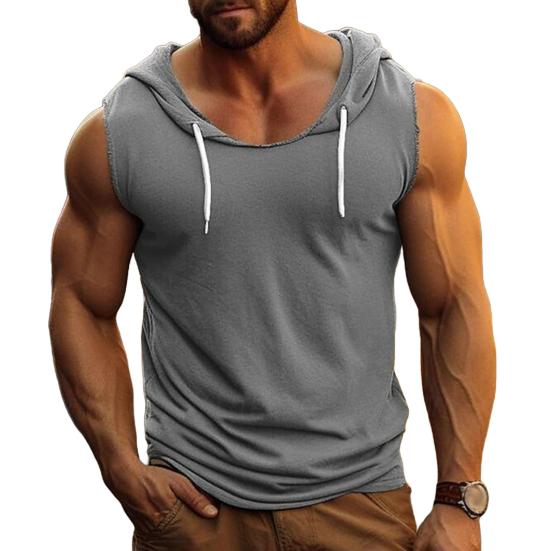 Herren-Tanktop mit Kapuze, einfarbig, ärmellos, Fitness-Unterhemd, Bodybuilding-Weste, Muskel-T-Shirt für Sport, Fitnessstudio, Alltag L grau von Joom DACH