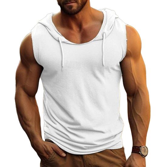 Herren-Tanktop mit Kapuze, einfarbig, ärmellos, Fitness-Unterhemd, Bodybuilding-Weste, Muskel-T-Shirt für Sport, Fitnessstudio, Alltag L weiß von Joom DACH