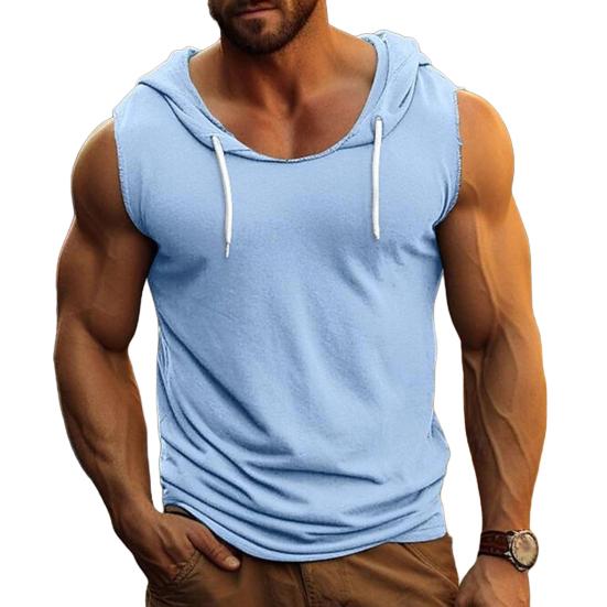 Herren-Tanktop mit Kapuze, einfarbig, ärmellos, Fitness-Unterhemd, Bodybuilding-Weste, Muskel-T-Shirt für Sport, Fitnessstudio, Alltag XXXL blau von Joom DACH