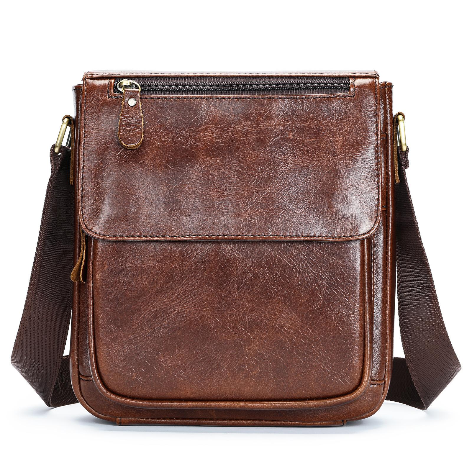 Herren Taschen Leder Schultertaschen Casual Rindsleder Umhängetaschen Business Schulter Satchels rot/kaffeebraun von Joom DACH