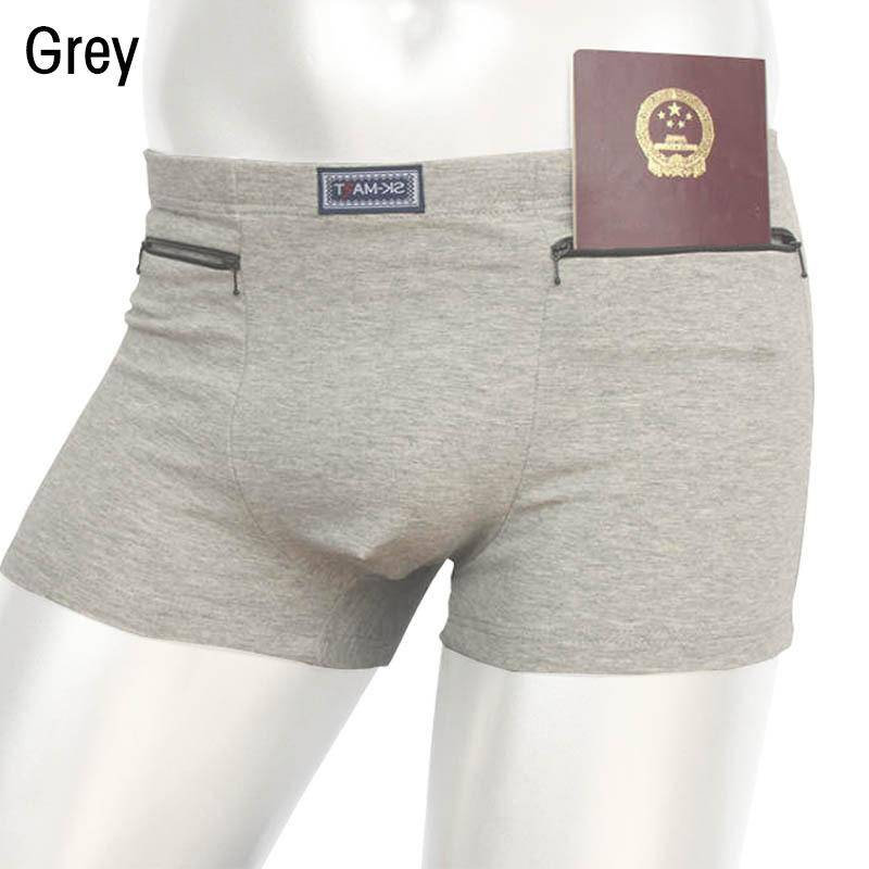 Herren Taschen Unterwäsche Zwei Reißverschlusstaschen Baumwollunterhosen Diebstahlsichere Slips XL grau von Joom DACH