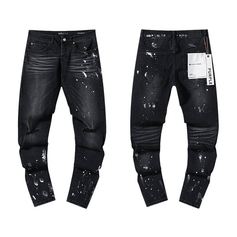 Herren-Tatters Splash Paint Slim Ripped Badge Stretch Jeans Retro High-End-Herrenhose 30 von Joom DACH