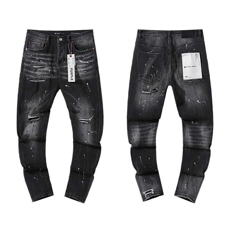 Herren-Tatters Splash Paint Slim Ripped Badge Stretch Jeans Retro High-End-Herrenhose 30 von Joom DACH