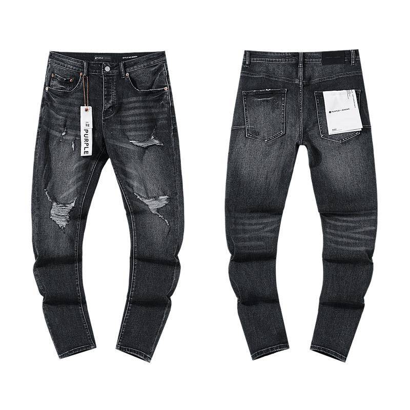Herren-Tatters Splash Paint Slim Ripped Badge Stretch Jeans Retro High-End-Herrenhose 32 von Joom DACH