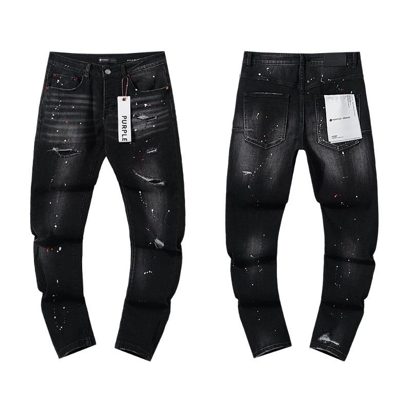 Herren-Tatters Splash Paint Slim Ripped Badge Stretch Jeans Retro High-End-Herrenhose 32 von Joom DACH