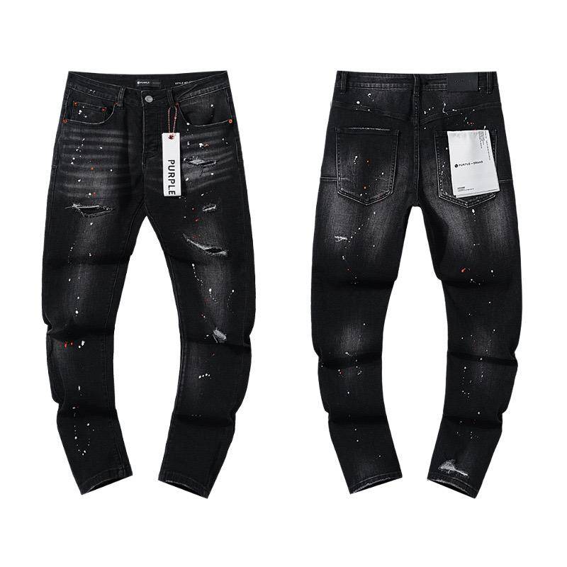 Herren-Tatters Splash Paint Slim Ripped Badge Stretch Jeans Retro High-End-Herrenhose 32 von Joom DACH