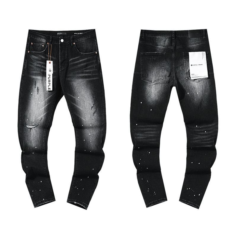 Herren-Tatters Splash Paint Slim Ripped Badge Stretch Jeans Retro High-End-Herrenhose 34 von Joom DACH