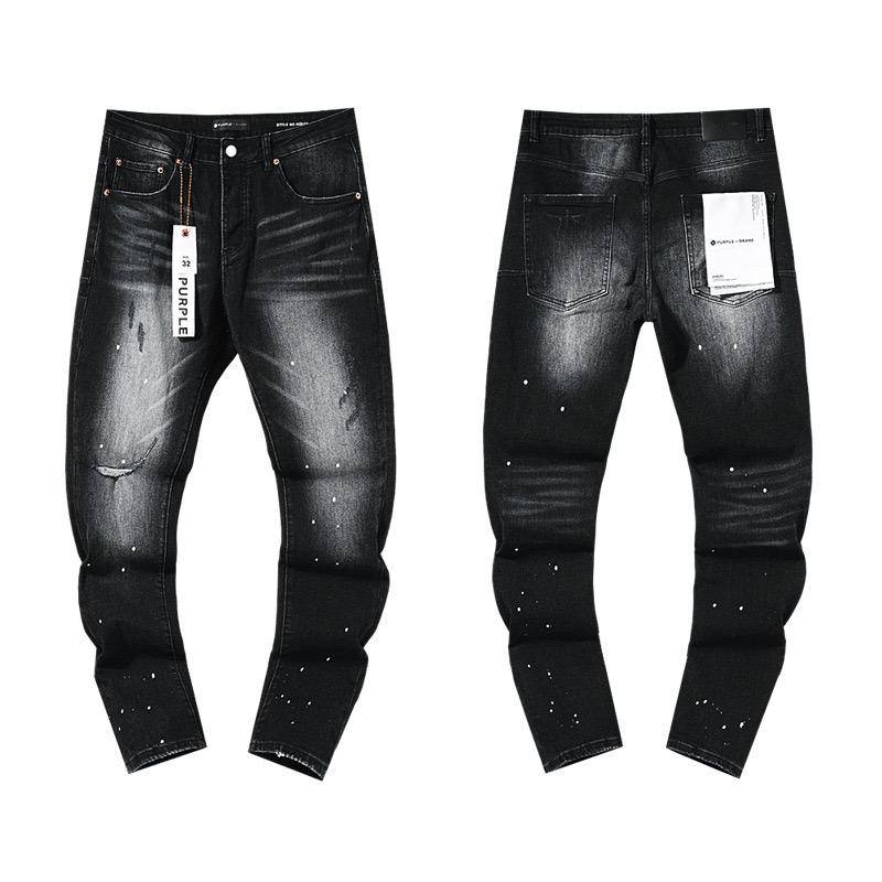 Herren-Tatters Splash Paint Slim Ripped Badge Stretch Jeans Retro High-End-Herrenhose 34 von Joom DACH