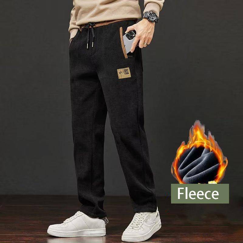 Herren Thermo-Jogginghose, Winter, verdicktes Fleece, Herrenhose, warm, lässig, Stickerei, Buchstaben-Fleece-Innenfutter, dicke Hose für den Außenbereich XXL schwarz von Joom DACH