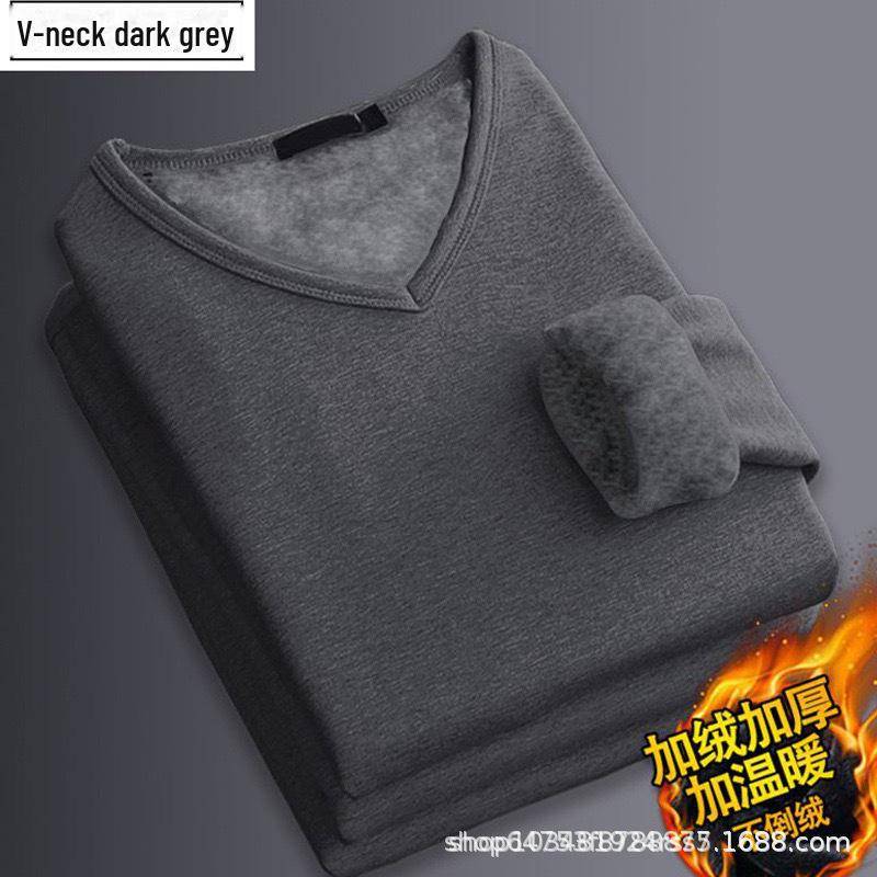 Herren Thermo-Plüsch-Langarm-T-Shirt, einfarbiges Business-Oberteil mit V-Ausschnitt für Frühling/Herbst 2XL von Joom DACH
