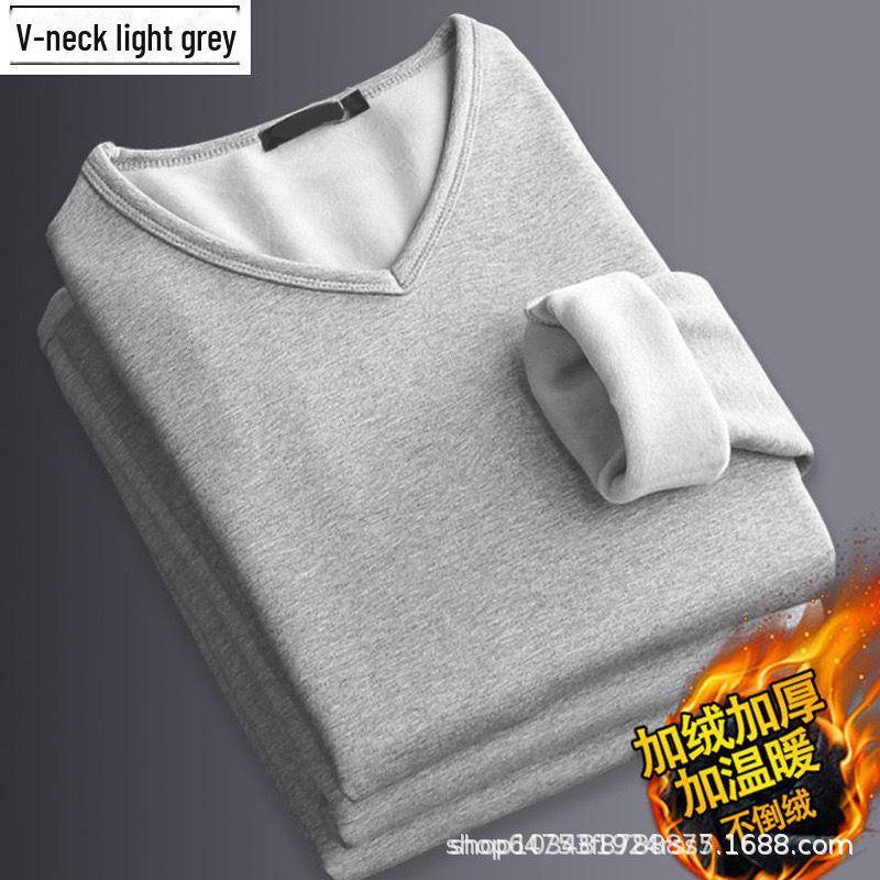 Herren Thermo-Plüsch-Langarm-T-Shirt, einfarbiges Business-Oberteil mit V-Ausschnitt für Frühling/Herbst 3XL von Joom DACH