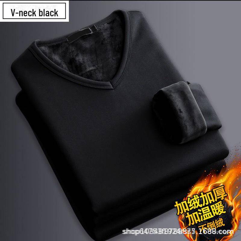 Herren Thermo-Plüsch-Langarm-T-Shirt, einfarbiges Business-Oberteil mit V-Ausschnitt für Frühling/Herbst 5XL von Joom DACH