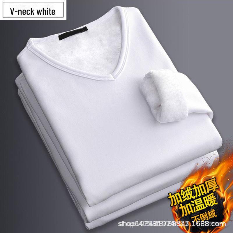 Herren Thermo-Plüsch-Langarm-T-Shirt, einfarbiges Business-Oberteil mit V-Ausschnitt für Frühling/Herbst XL von Joom DACH