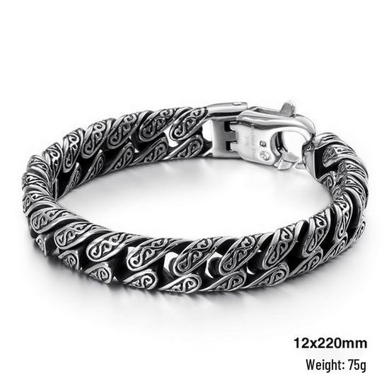 Herren Titanstahl Armband mit Grasmuster - 316L Edelstahl Hip-Hop Stil 21cm Bracelet von Joom DACH