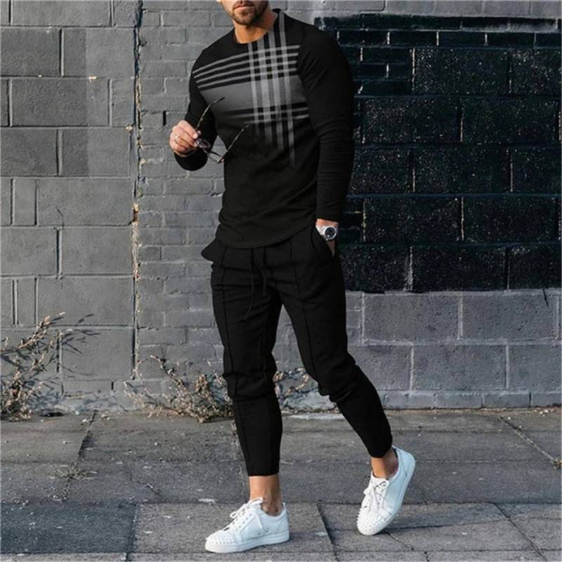 Herren Trainingsanzug Casual 2-teiliges Set Langarm T-Shirt + Lange Jogginghose Set Modische Oberteile T-Shirts Outfits Übergroße Herrenkleidung L von Joom DACH