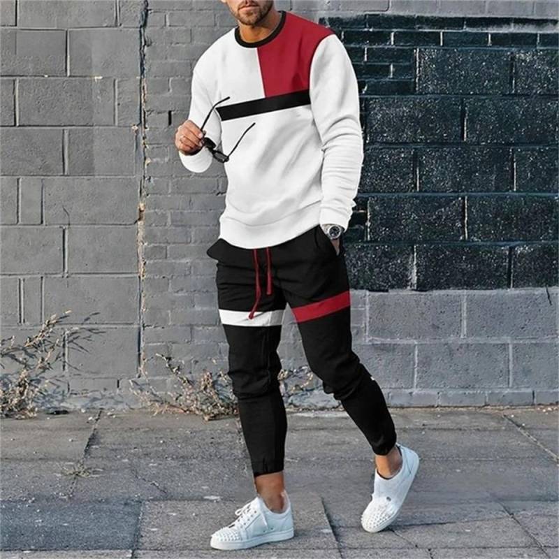 Herren Trainingsanzug Casual 2-teiliges Set Langarm T-Shirt + Lange Jogginghose Set Modische Oberteile T-Shirts Outfits Übergroße Herrenkleidung M von Joom DACH