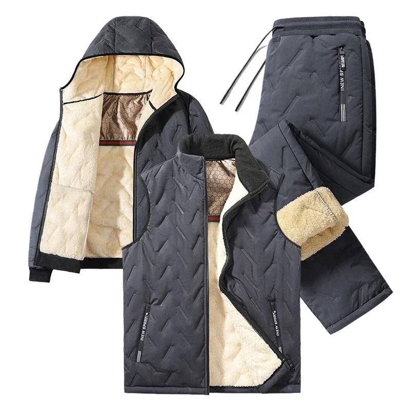 Herren Trainingsanzug Set Mode Jogger Winter Graphen Fleece Warm Kapuzenjacke Weste + Hose 3-teilig Herren Freizeit Lauf Sportanzug 4XL von Joom DACH