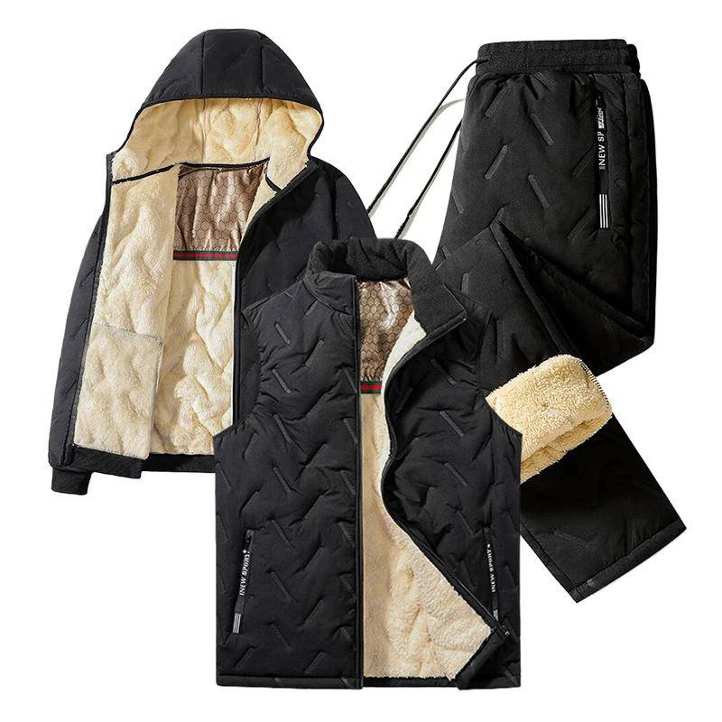 Herren Trainingsanzug Set Mode Jogger Winter Graphen Fleece Warm Kapuzenjacke Weste + Hose 3-teilig Herren Freizeit Lauf Sportanzug 8XL von Joom DACH